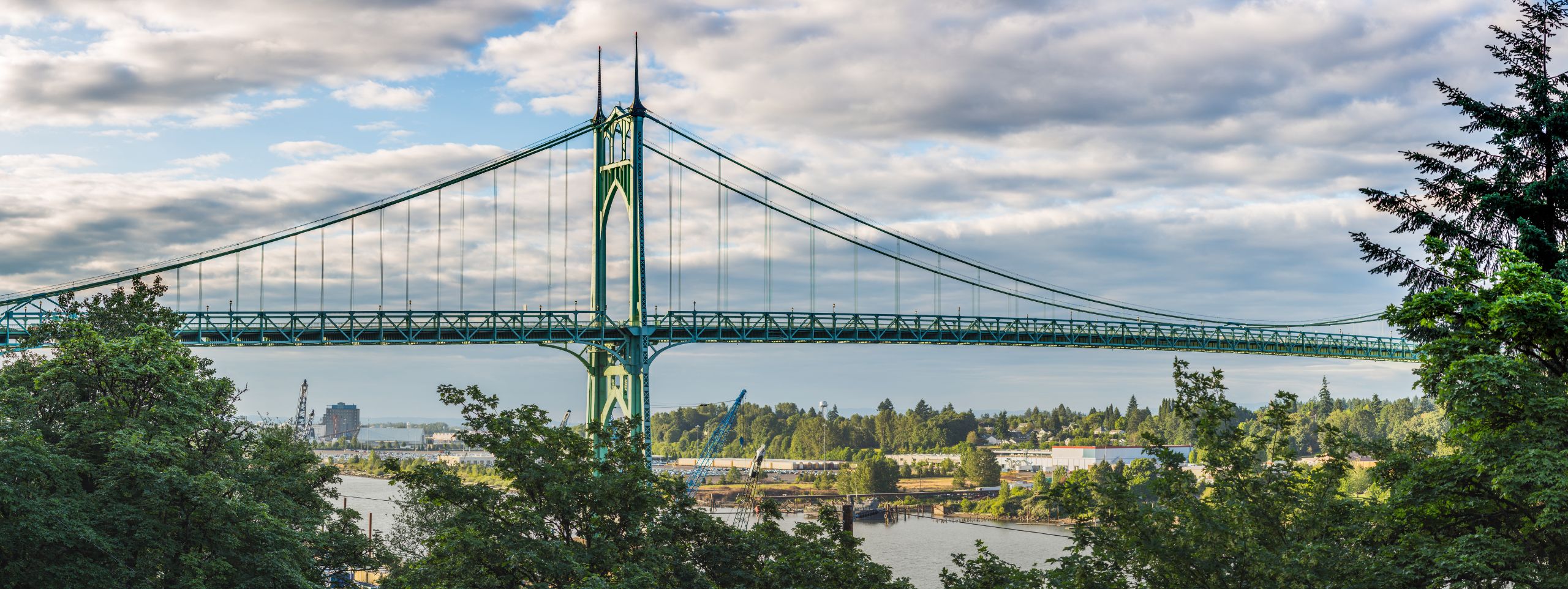 The St Johns Bridge in North Portland with a lovely partly cloudy background