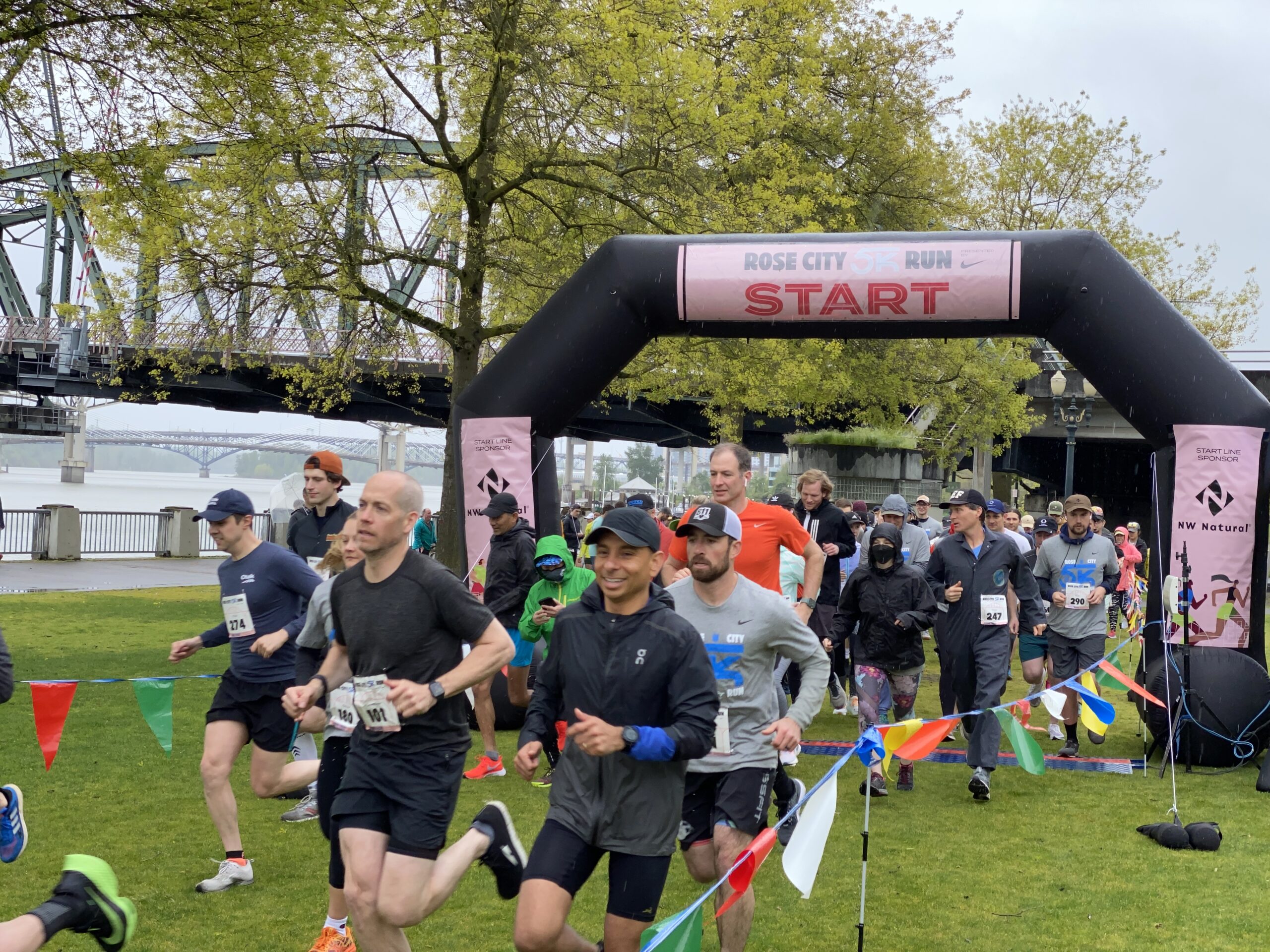 Runners start the race in the 2023 Rose City 5K event