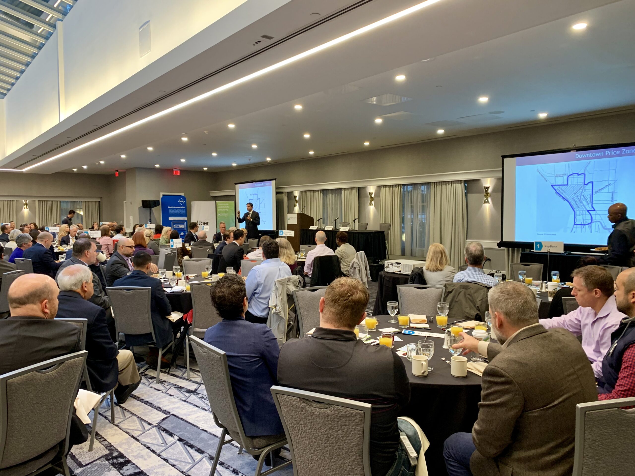 Attendees listen to panelists speak at a 2019 Breakfast Forum event