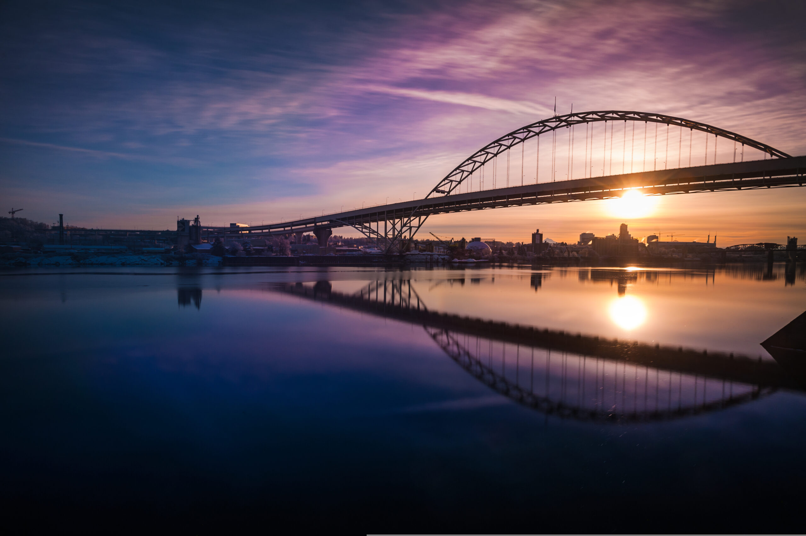 View of Fremont Bridge across Willamette River.